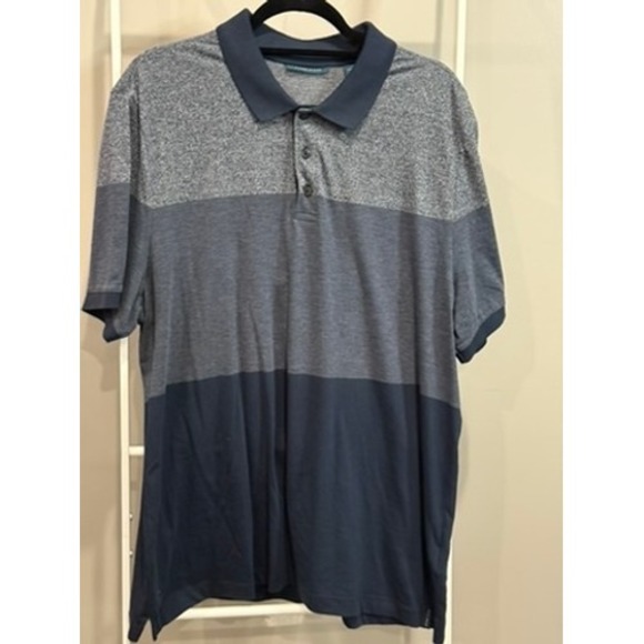 Perry Ellis Other - Perry Ellis Men XL Blue Colorblock Knit Polo Shirt Heathered Cotton Blend Preppy